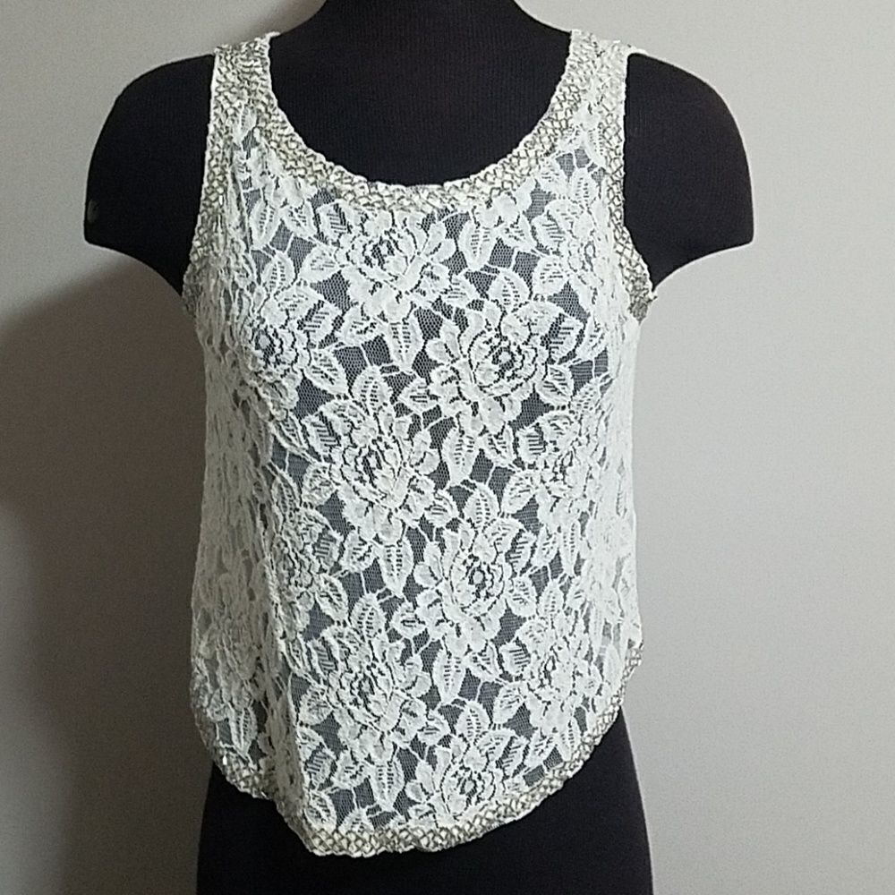 Jennifer Lopez Cream Floral Lace Tank Top (XS)